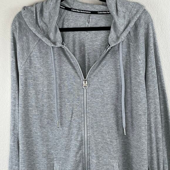 Calvin Klein Performance Ruched Sleeve Zip Up Gray Athletic Hoodie 2X NWT - Picture 5 of 12